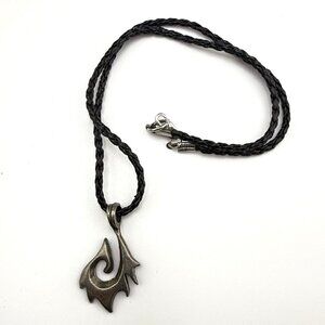 Black Braided Cord Necklace W/Flame Pendant - 20"